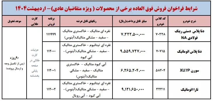 فروش فوری ایران خودرو / اردیبهشت 1404