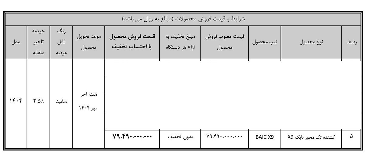 شرایط فروش کشنده بایک X9 / مرداد 1404