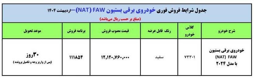 شرایط فروش بستیون NAT / اردیبهشت 1404