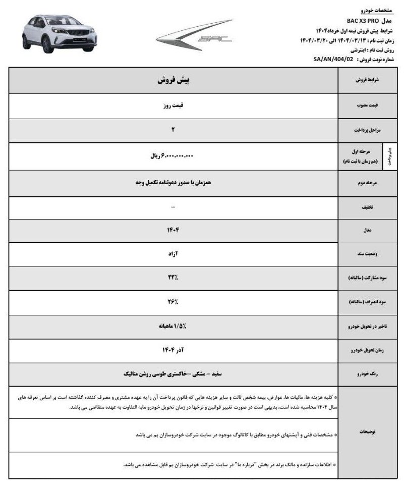 شرایط فروش بک X3 پرو / خرداد 1404