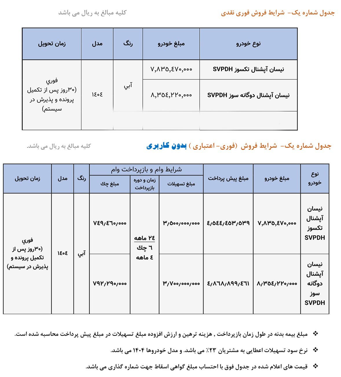 شرایط فروش وانت نیسان زامیاد / خرداد 1404