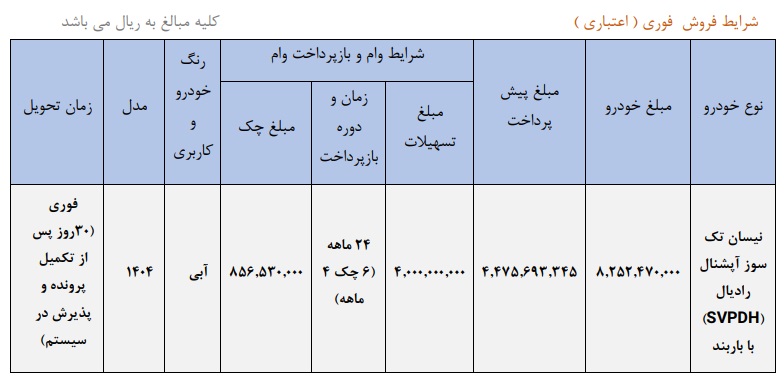 شرایط فروش وانت نیسان زامیاد / تیر 1404