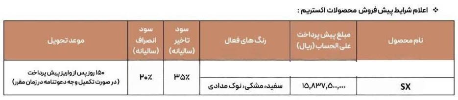 شرایط فروش اکستریم LX / مهر 1404