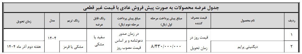 شرایط فروش دیگنیتی پرایم بهمن موتور / مهر 1404