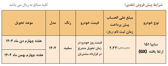 شرایط فروش پراید 151 وانت / شهریور 1404