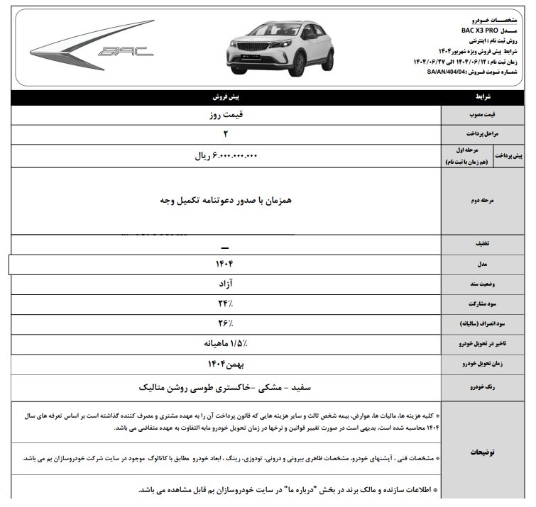شرایط فروش بک X3 پرو / شهریور 1404