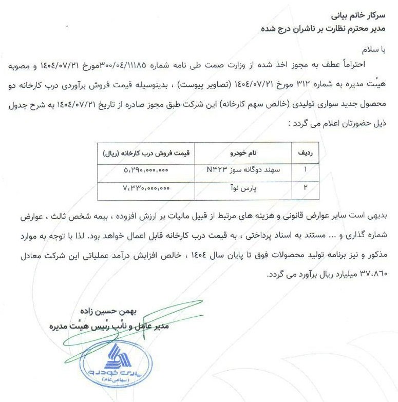 قیمت کارخانه محصولات سایپا / مهر 1404