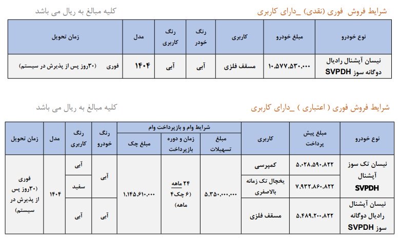 شرایط فروش وانت نیسان زامیاد / مهر 1404