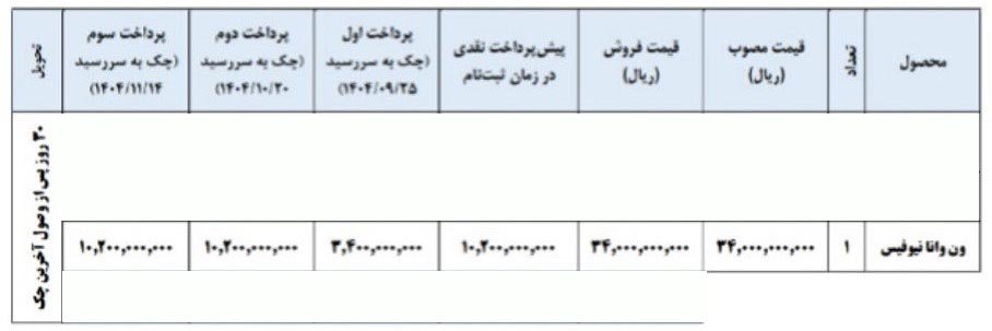 شرایط فروش ون وانا نیوفیس / آبان 1404