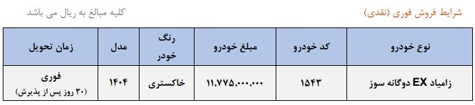 شرایط فروش زامیاد EX / دی 1404