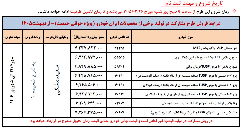 ثبت نام ایران خودرو ؛ پیش فروش - اردیبهشت 1405