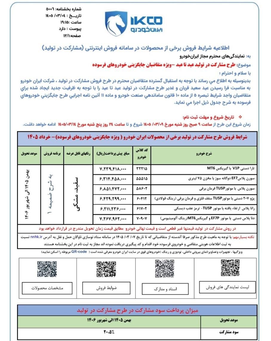 شرایط پیش فروش ایران خودرو - خرداد 1405