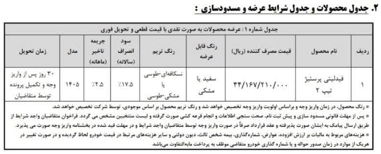 شرایط فروش فیدلیتی پرستیژ بهمن موتور / خرداد 1405