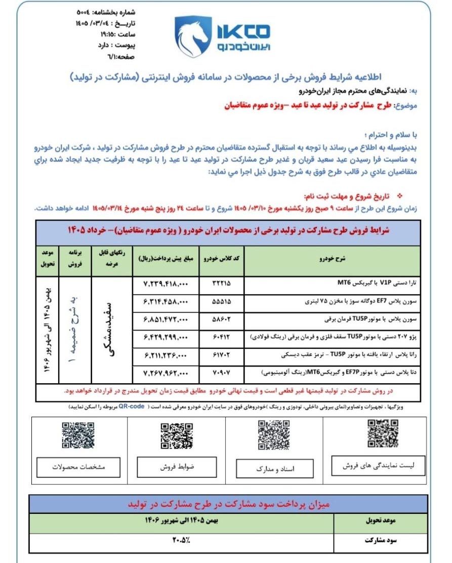 شرایط پیش فروش ایران خودرو - خرداد 1405