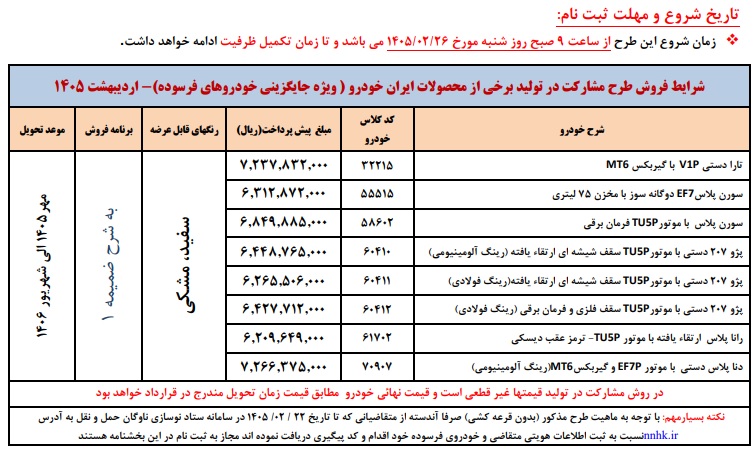 ثبت نام ایران خودرو ؛ پیش فروش - اردیبهشت 1405