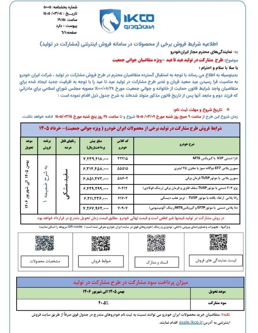 شرایط پیش فروش ایران خودرو - خرداد 1405