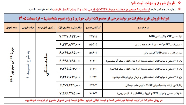 پیش فروش ایران خودرو اردیبهشیت 1405