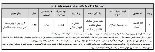 شرایط فروش هاوال H9 / تیر 1405