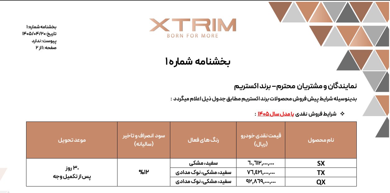شرایط فروش محصولات اکستریم / تیر 1405