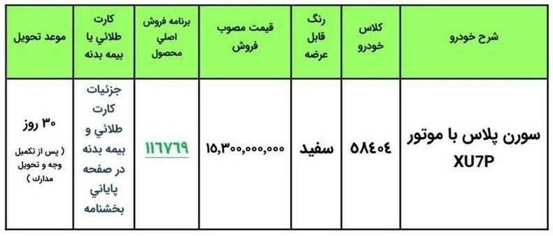 شرایط فروش سورن پلاس XU7P / تیر 1405