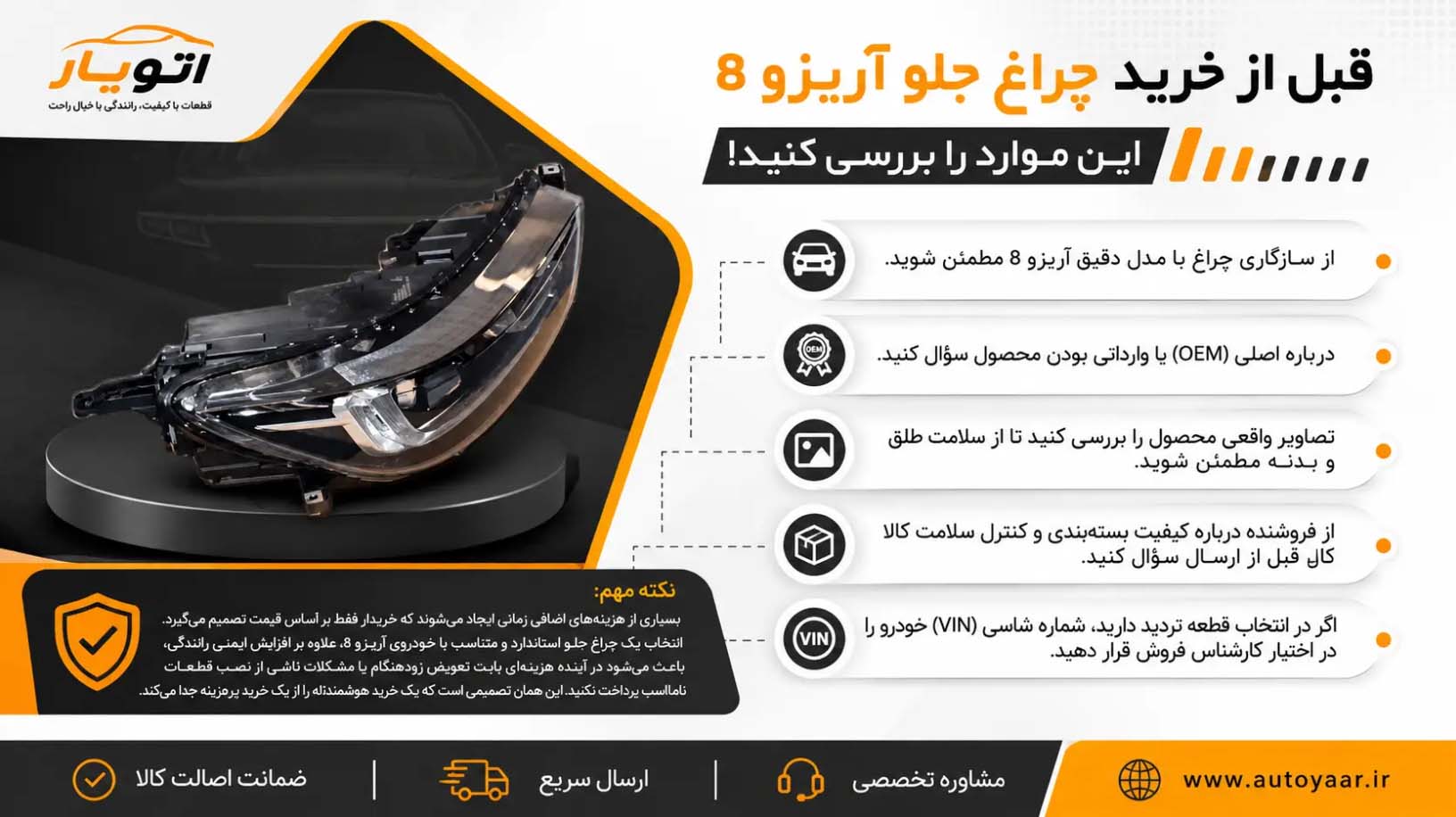 خرید چراغ جلو اریزو 8 از اتویار