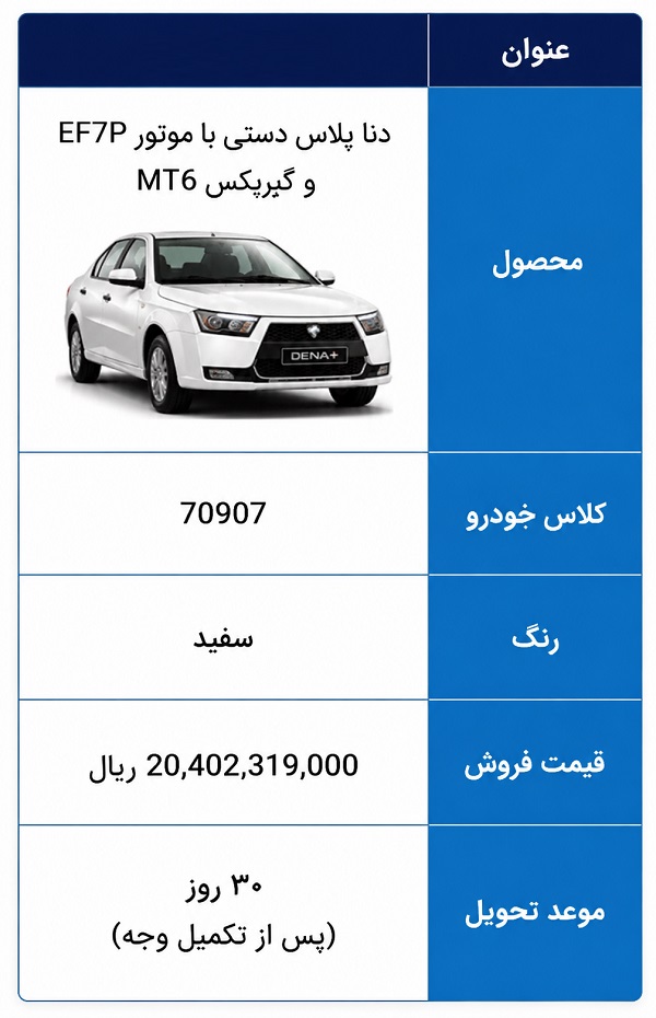 شرایط فروش دنا پلاس دستی EF7P / مرداد 1405