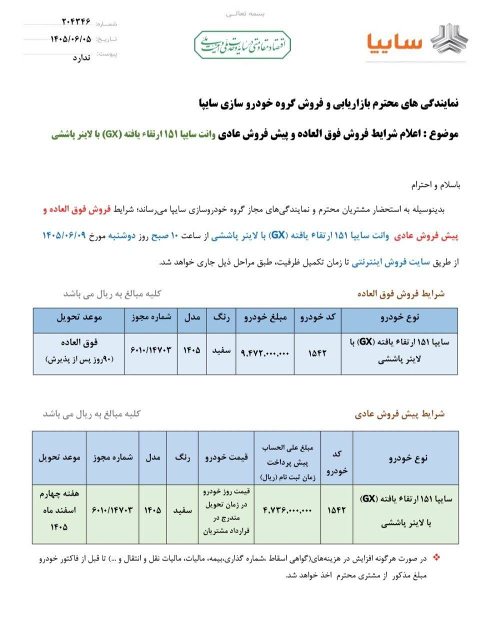 شرایط فروش پراید 151 GX ارتقاء یافته / شهریور 1405